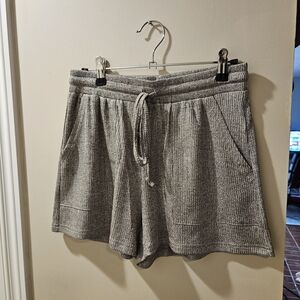 Cozy Ribbed Drawstring Women’s Shorts - Gray